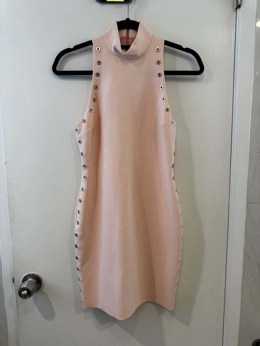 Cinq à Sept Ava Mock Neck Grommet Mini Dress in Pearl Blush